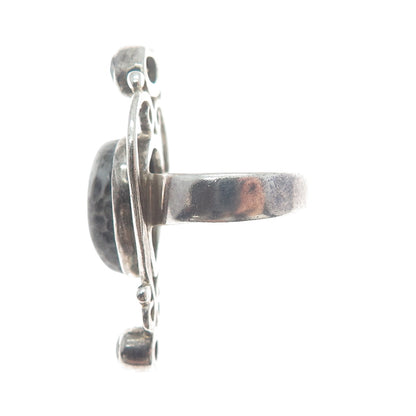 ARYA Sterling Silver Vintage Real Fossil Clear & Smoky Quartz Heart Ring Size 5