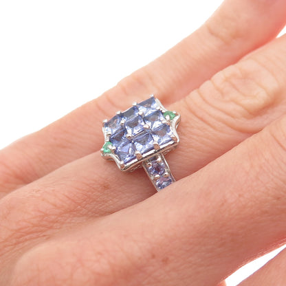 Chuck Clemency 925 Sterling Silver Real Tanzanite & Emerald Ring Size 5.25