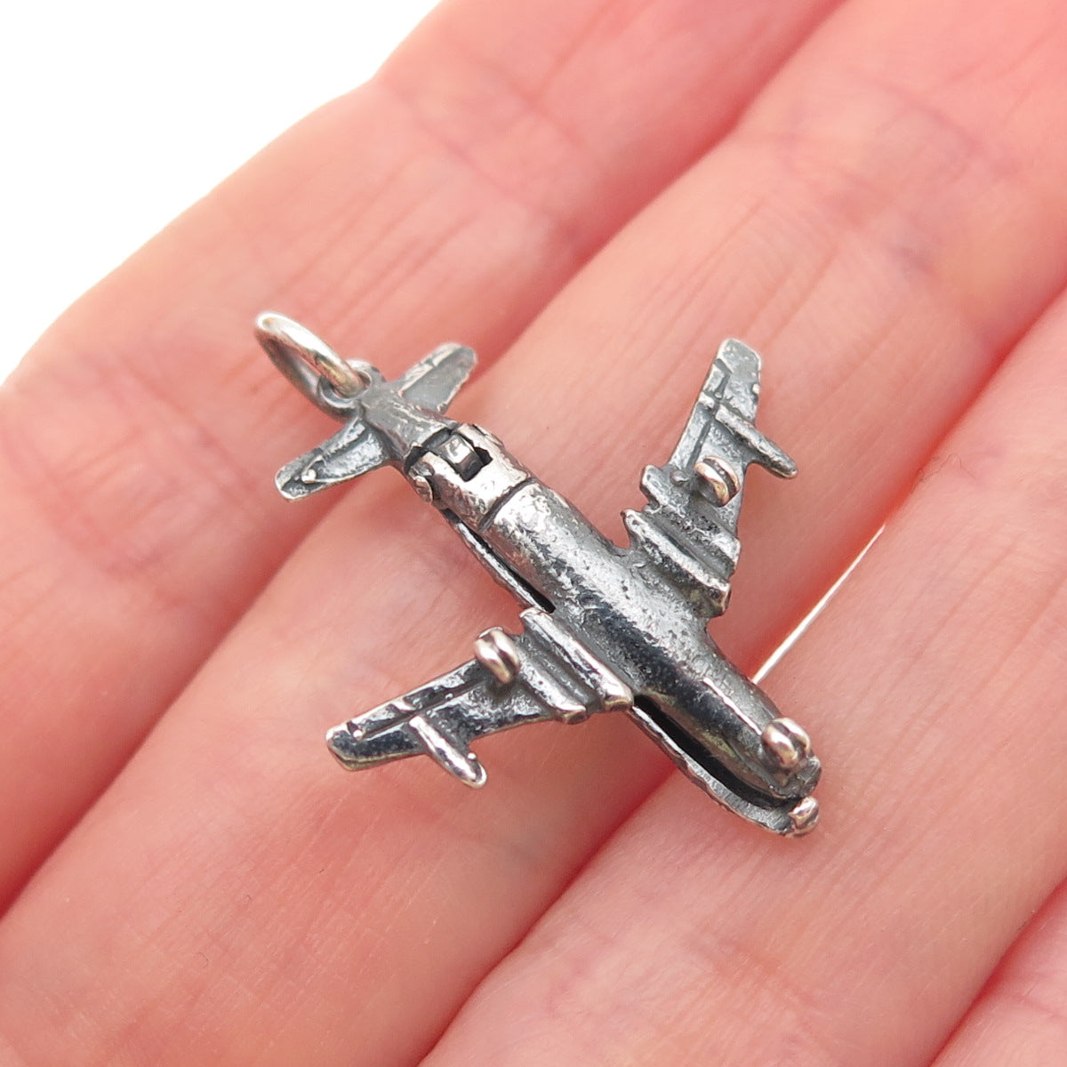 925 Sterling Silver Vintage BOAC Comet IV Airplane Oxidized Locket Charm Pendant