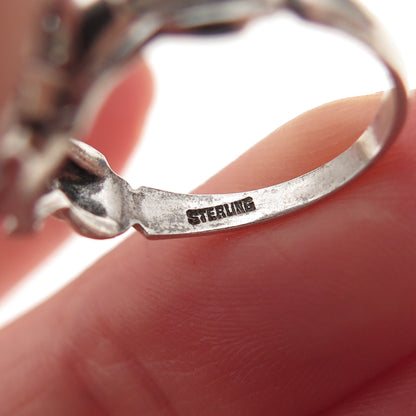 925 Sterling Silver Antique Art Deco Rhinestone St. Mary Miraculous Ring Size 5