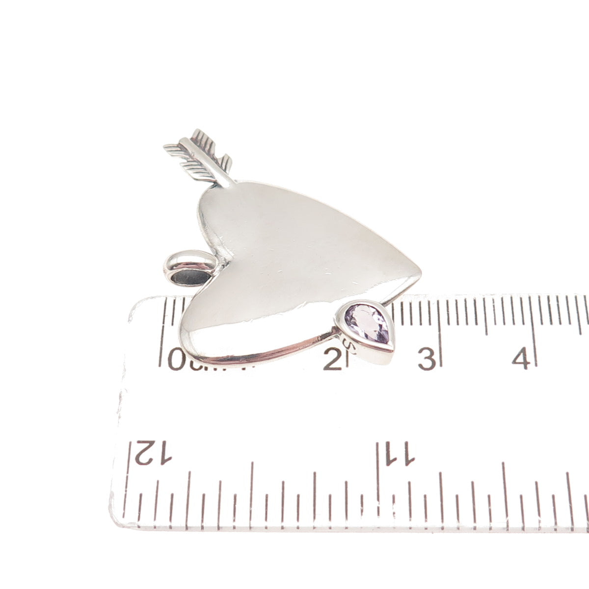 925 Sterling Silver Vintage Real Amethyst Heart & Arrow Charm Pendant