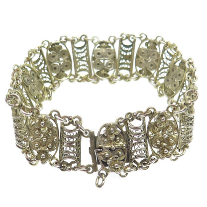925 Sterling Silver Gold Plated Antique Art Deco Floral Filigree Bracelet 6.25"