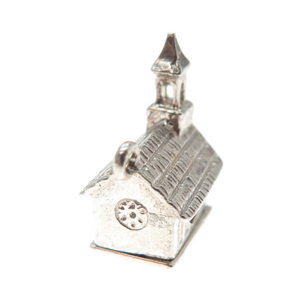 925 Sterling Silver Vintage Old Church Minimalist 3D Charm Pendant