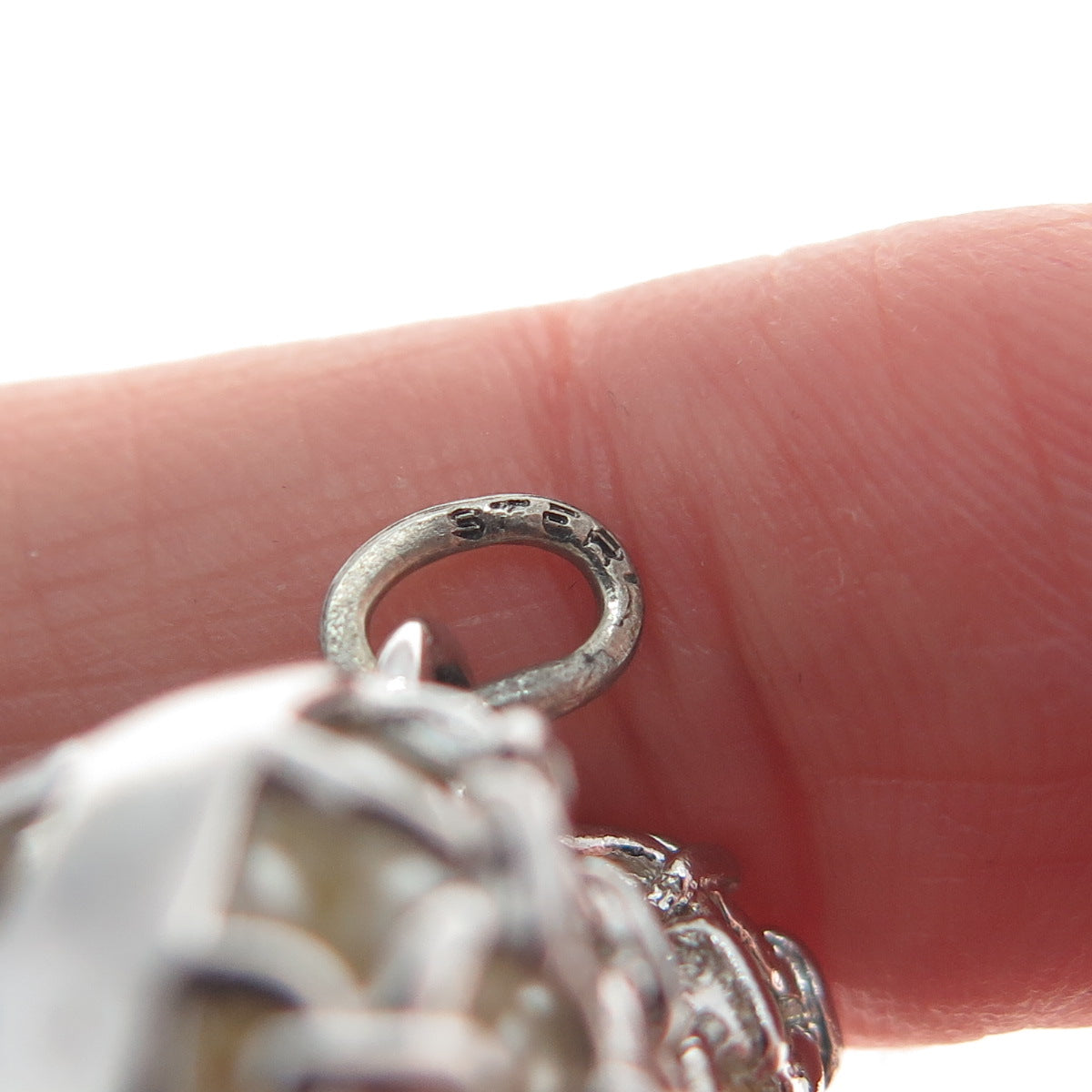 925 Sterling Silver Antique Art Deco Faux Pearl Heart Minimalist Charm Pendant