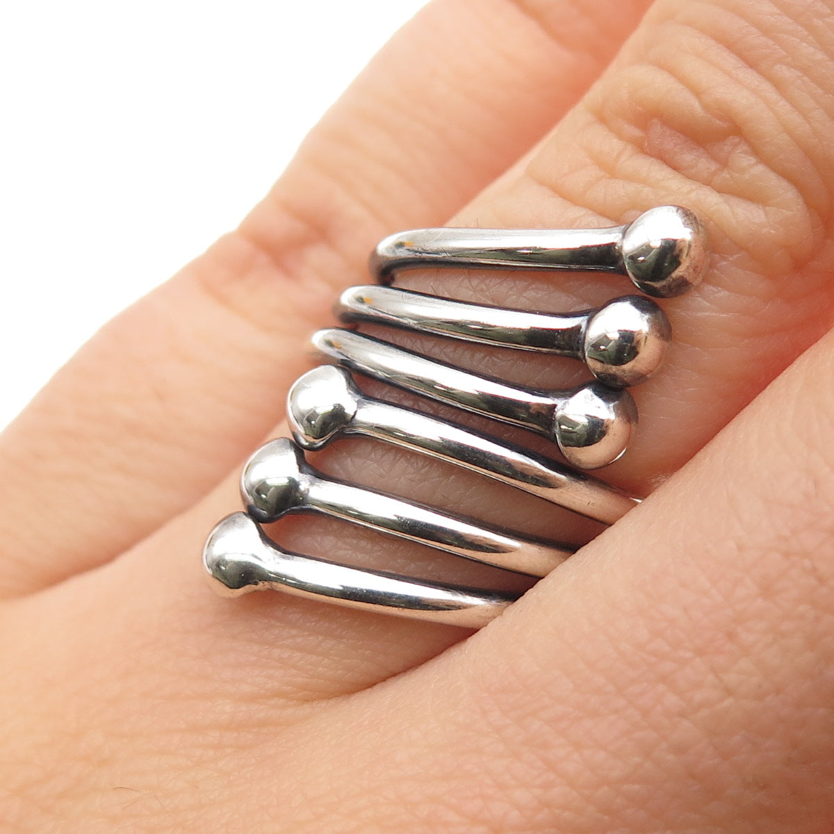 925 Sterling Silver Vintage Modernist Bypass Oxidized Adjustable Ring Size 6.5
