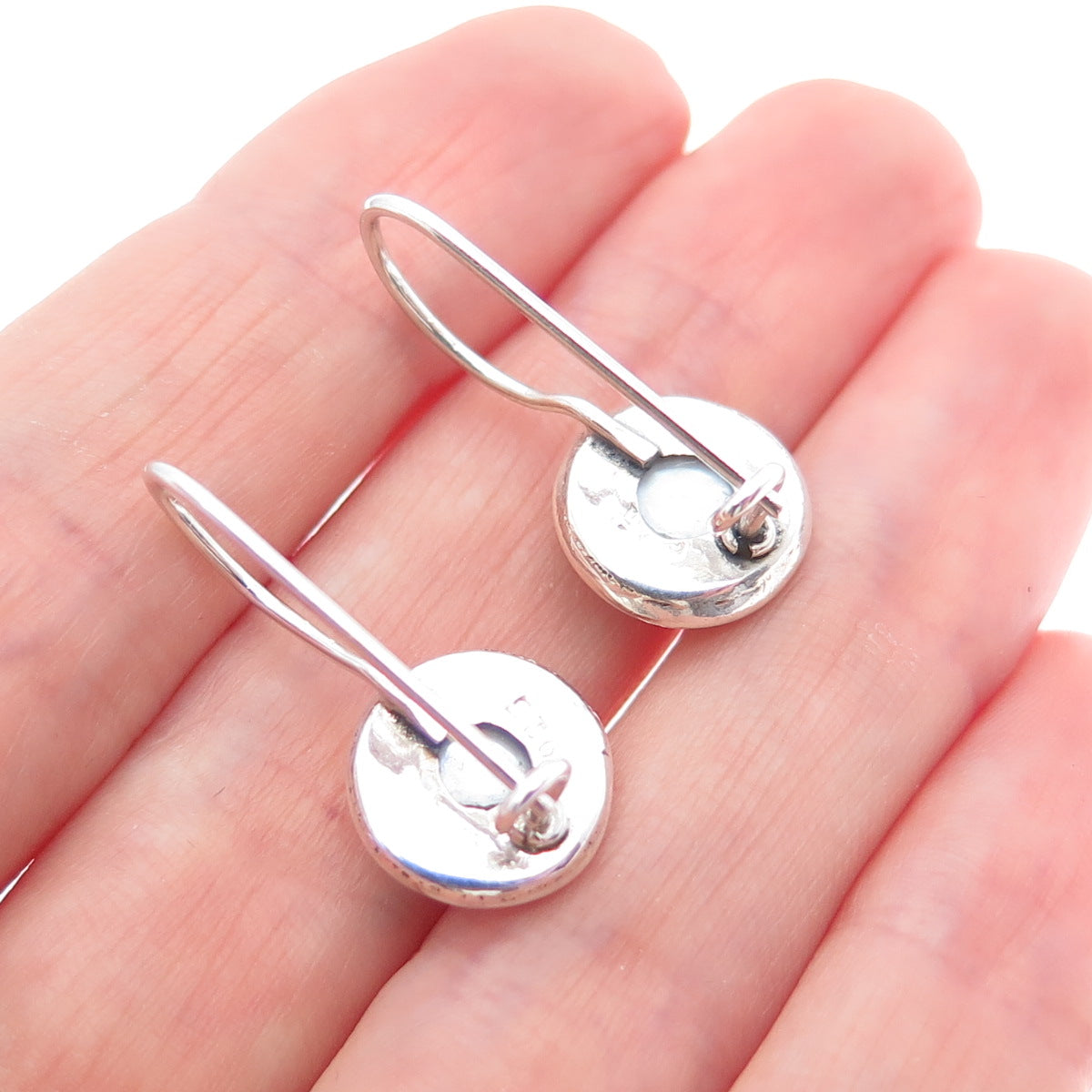 925 Sterling Silver Vintage Real Pearl Modernist Oxidized Drop Earrings