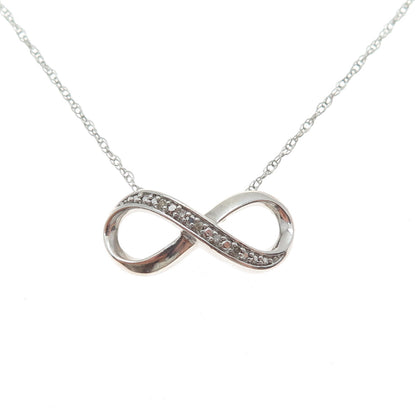925 Sterling Silver Real Diamond Infinity Pendant Singapore Chain Necklace 18"