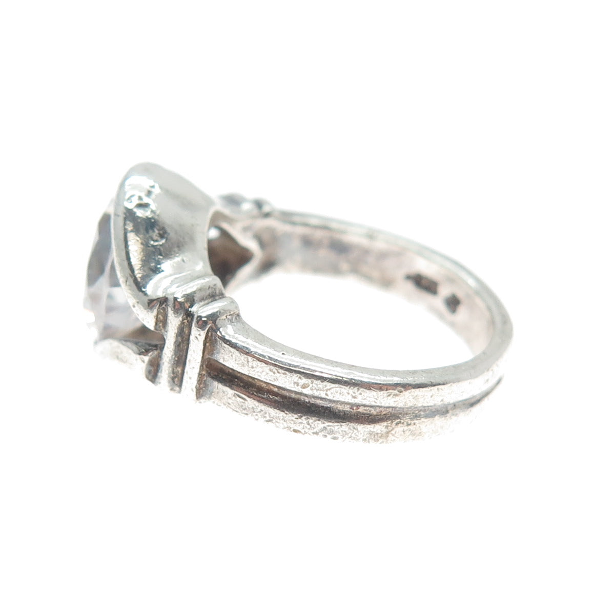 925 Sterling Silver Vintage Round-Cut Shaped C Z Oxidized Ring Size 5.25