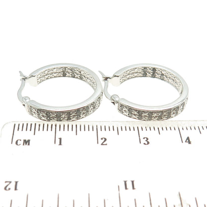 DBJ DEE BERKLE 925 Sterling Silver Real Round-Cut Diamond In & Out Hoop Earrings