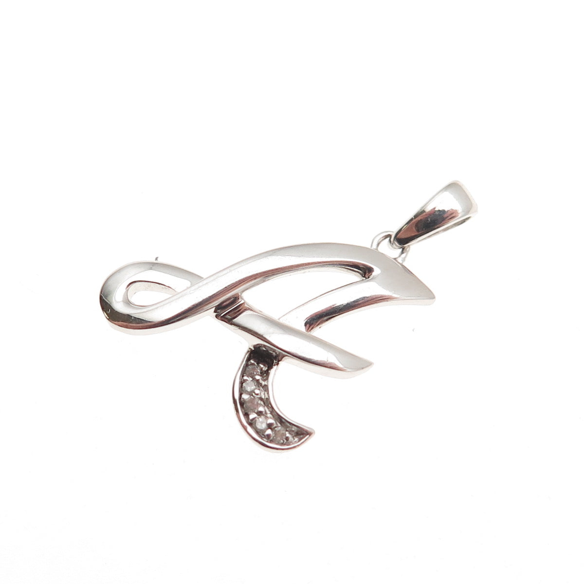 925 Sterling Silver Real Round-Cut Diamond Letter A Initial Charm Pendant