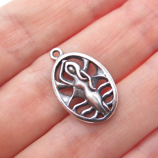 PETER STONE 925 Sterling Silver Vintage Virgo Zodiac Oxidized Minimalist Pendant