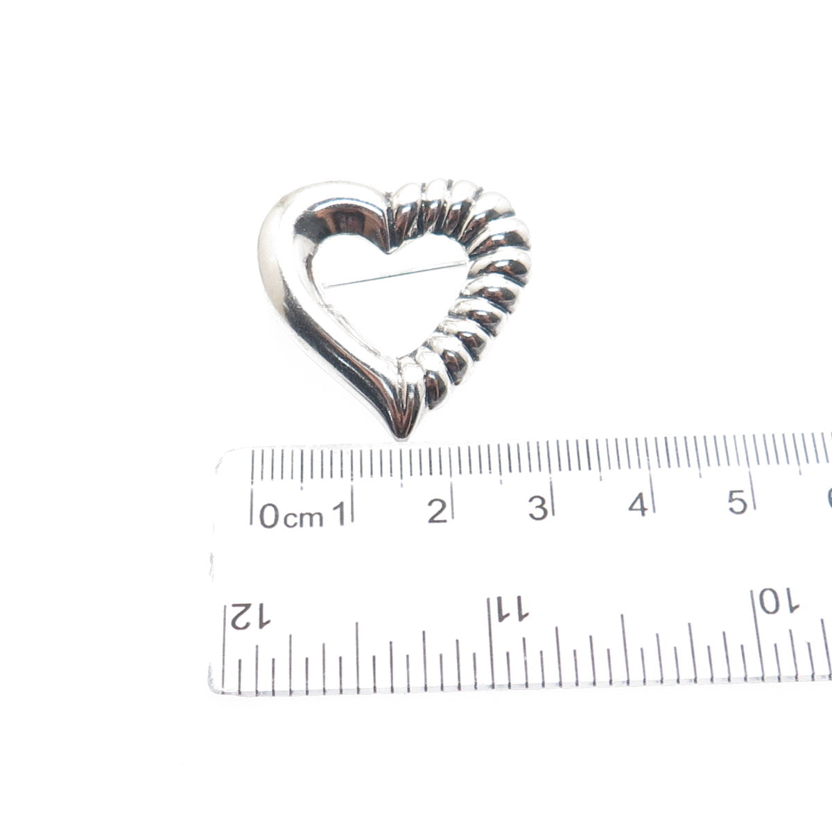925 Sterling Silver Vintage Modernist Ribbed Heart Pin Brooch