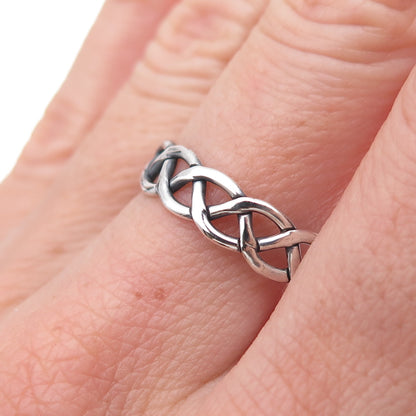 925 Sterling Silver Vintage Celtic Woven Oxidized Band Ring Size 9