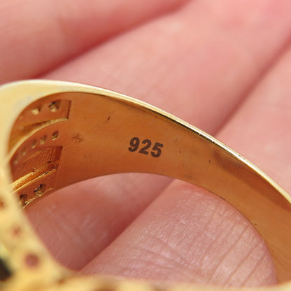 925 Sterling Silver Gold Plated Real Smoky Quartz C Z Crisscross Ring Size 7.25