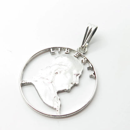 925 Sterling Silver Vintage "Liberty" Benjamin Franklin Coin Pendant