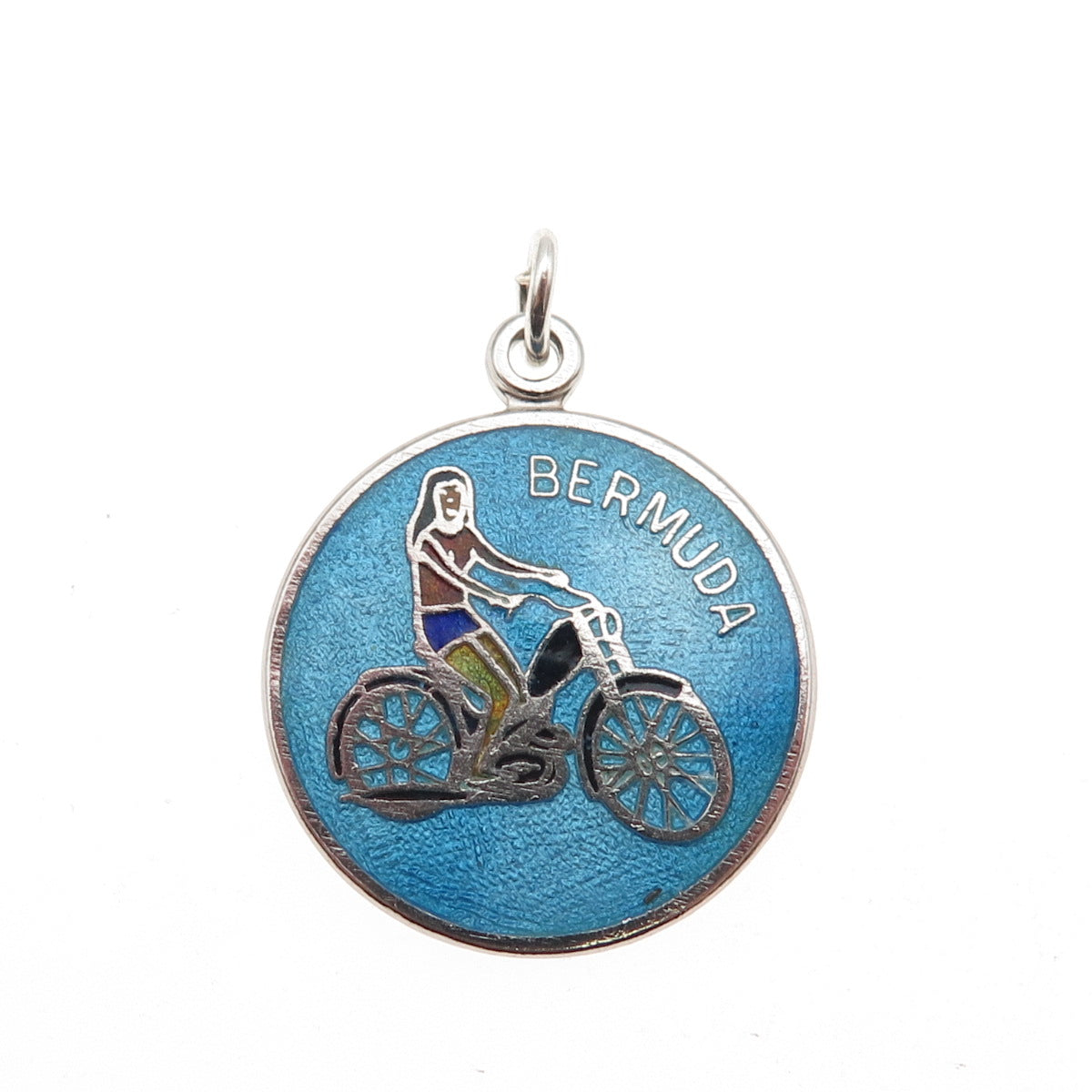 BREADNER CO 925 Sterling Silver Vintage Enamel Bermuda Motorcycler Charm Pendant