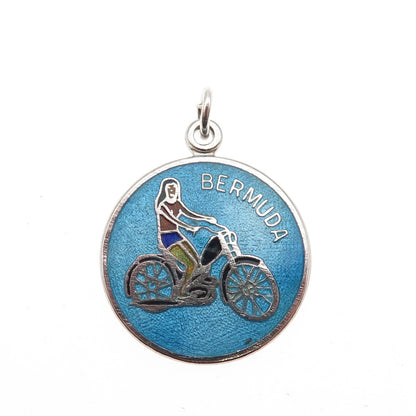BREADNER CO 925 Sterling Silver Vintage Enamel Bermuda Motorcycler Charm Pendant