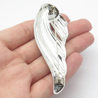 925 Sterling Silver Vintage Mexico Ribbed Abstract Wing Pin Brooch