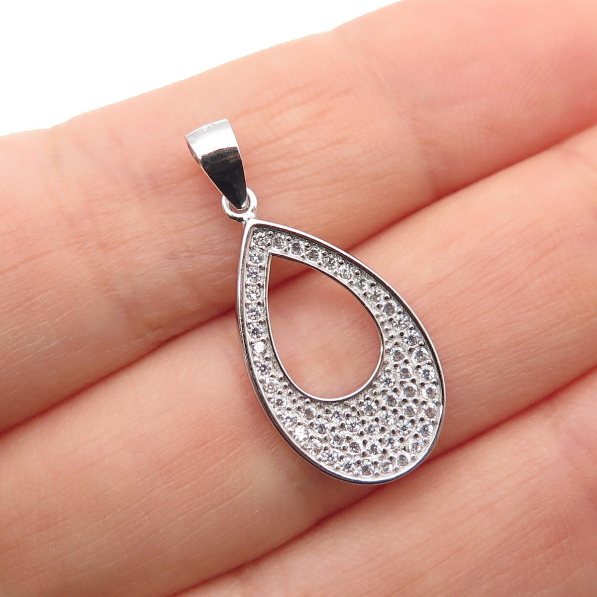 925 Sterling Silver Round-Cut C Z Teardrop Charm Pendant