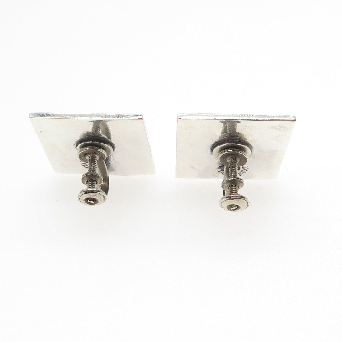 925 Sterling Silver Vintage Mexico Aztec Key Oxidized Screw Back Earrings