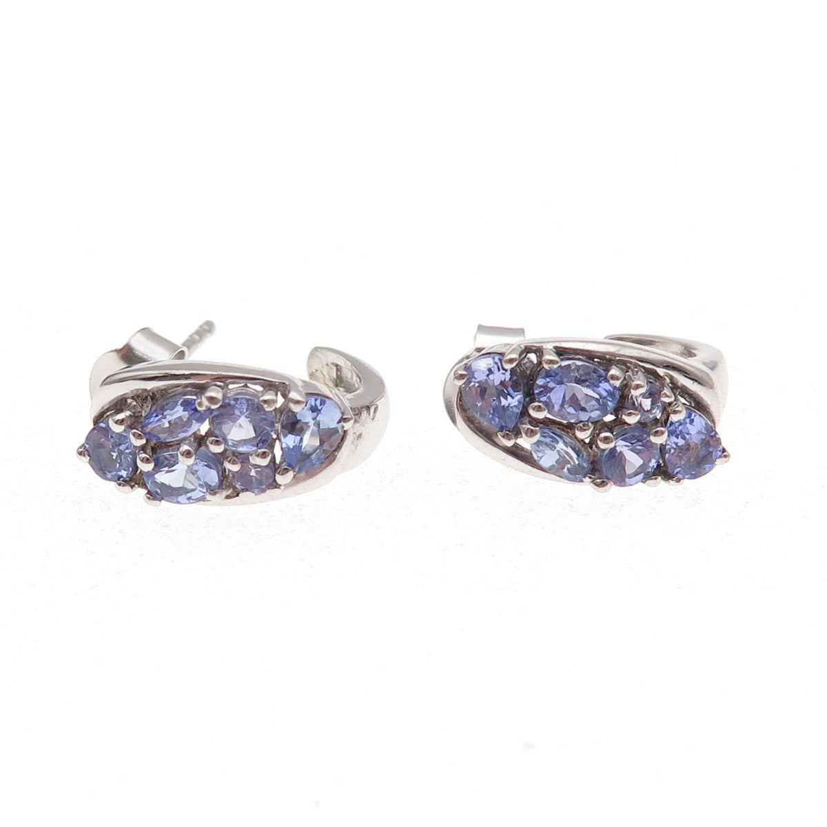 Chuck Clemency 925 Sterling Silver Real Tanzanite Cluster Earrings