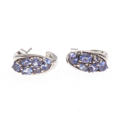 Chuck Clemency 925 Sterling Silver Real Tanzanite Cluster Earrings