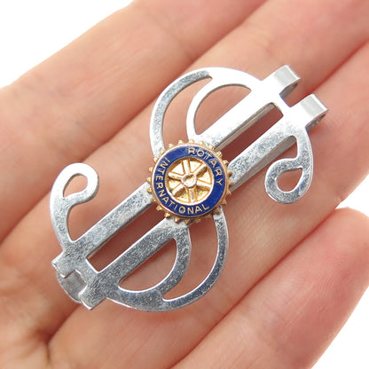 925 Sterling 2-Tone Antique Art Deco Enamel Rotary Intl. Dollar Sign Money Clip