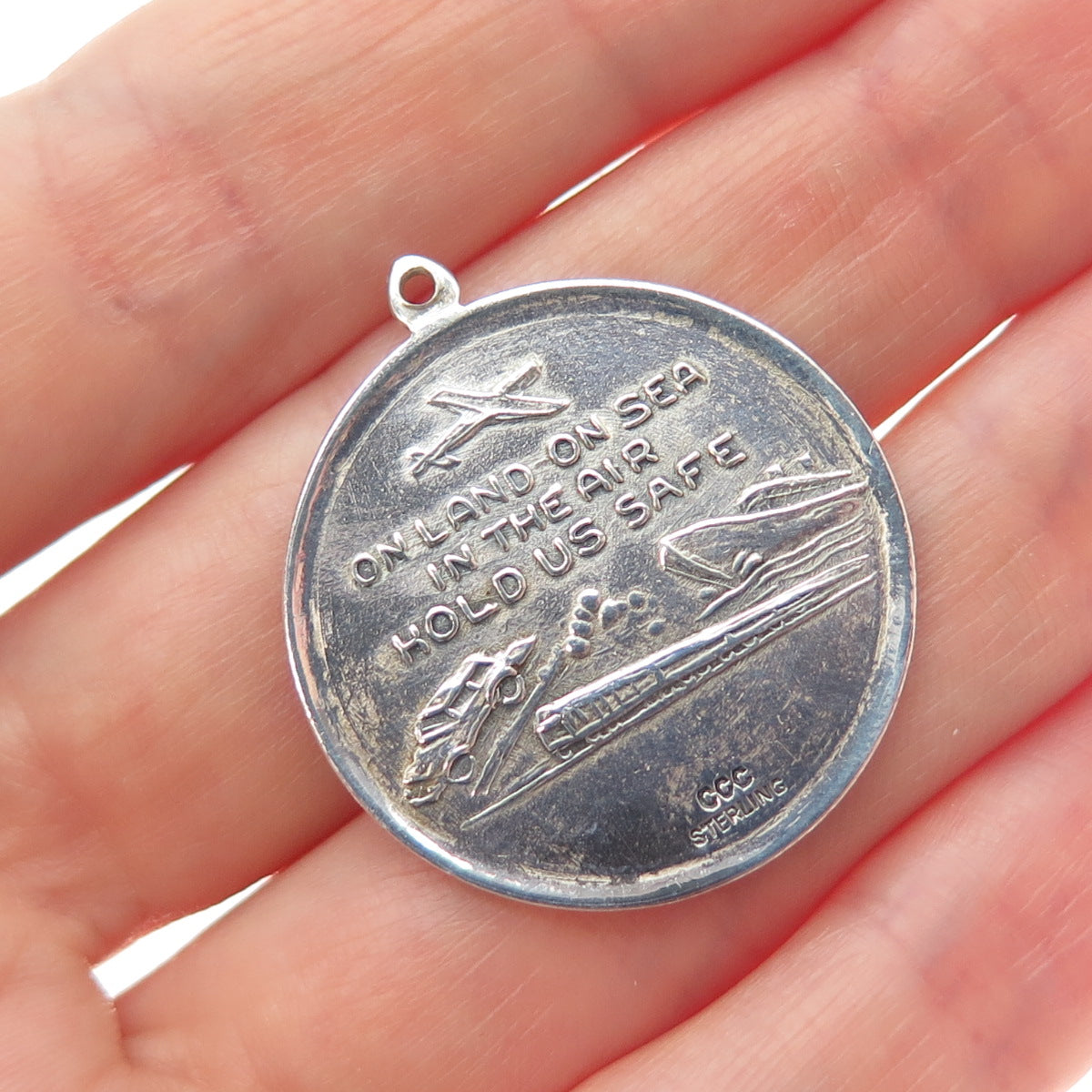 CHARM CRAFT CORP. 925 Sterling Silver Antique Art Deco St. Christopher Pendant