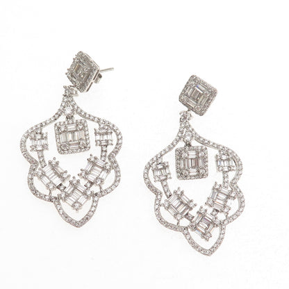 925 Sterling Silver Emerald & Round-Cut C Z Dangle Boho Earrings