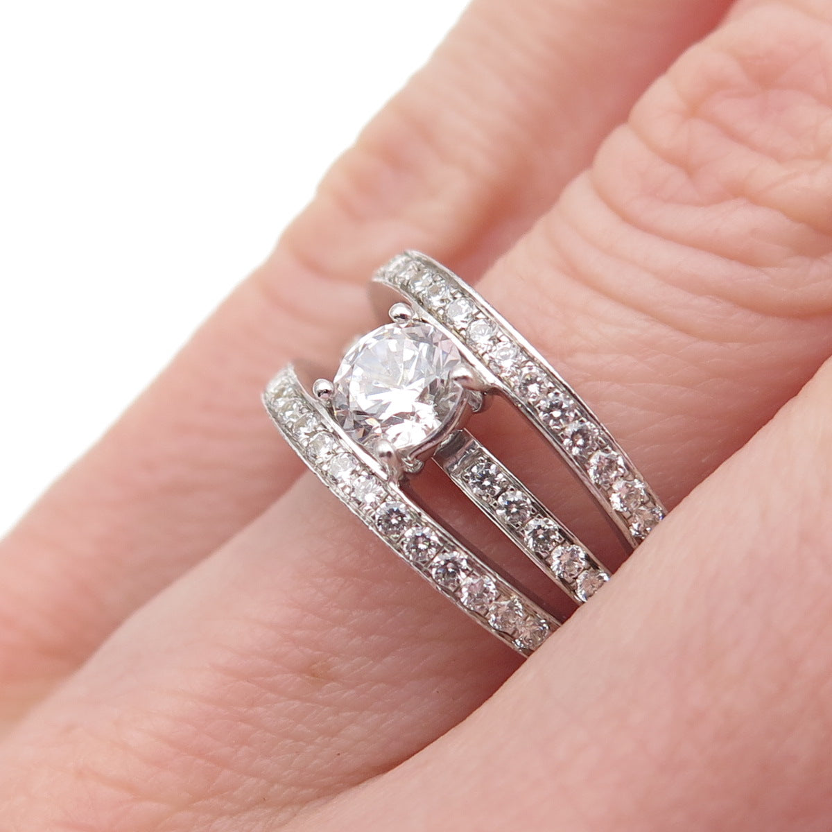 925 Sterling Silver Round-Cut C Z Multi-Row Engagement Ring Size 6.25