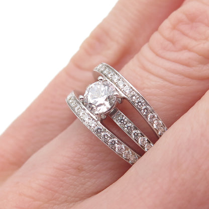 925 Sterling Silver Round-Cut C Z Multi-Row Engagement Ring Size 6.25