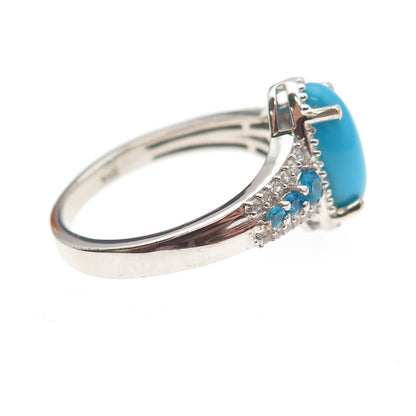 Chuck Clemency 925 Sterling Real Turquoise Apatite & White Topaz Ring Size 8.25