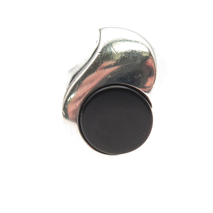 925 Sterling Silver Vintage Israel Real Black Onyx Modernist Flame Ring Size 6.5