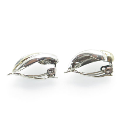 925 Sterling Silver 2-Tone Vintage Modernist Clip On Earrings