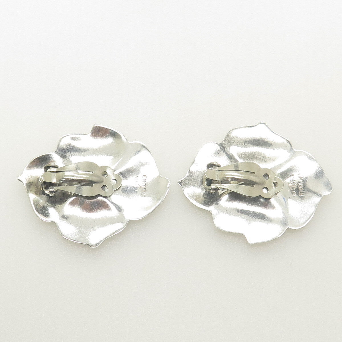 CAROL FELLEY 925 Sterling Silver Vintage 1985 Modernist Flower Clip On Earrings