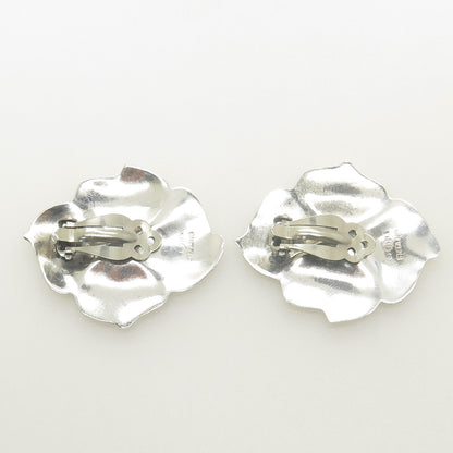 CAROL FELLEY 925 Sterling Silver Vintage 1985 Modernist Flower Clip On Earrings