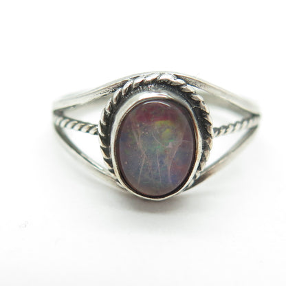 Old Pawn 925 Sterling Silver Vintage Southwestern Opal Tribal Ring Size 7.25