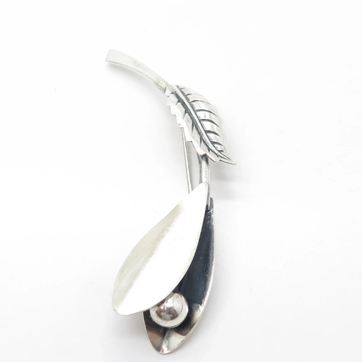 925 Sterling Silver Vintage Floral Leaf Pin Brooch
