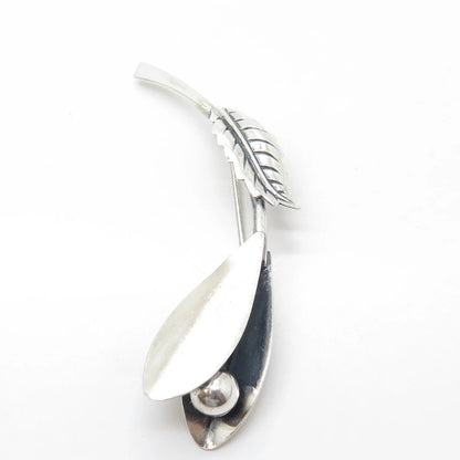 925 Sterling Silver Vintage Floral Leaf Pin Brooch