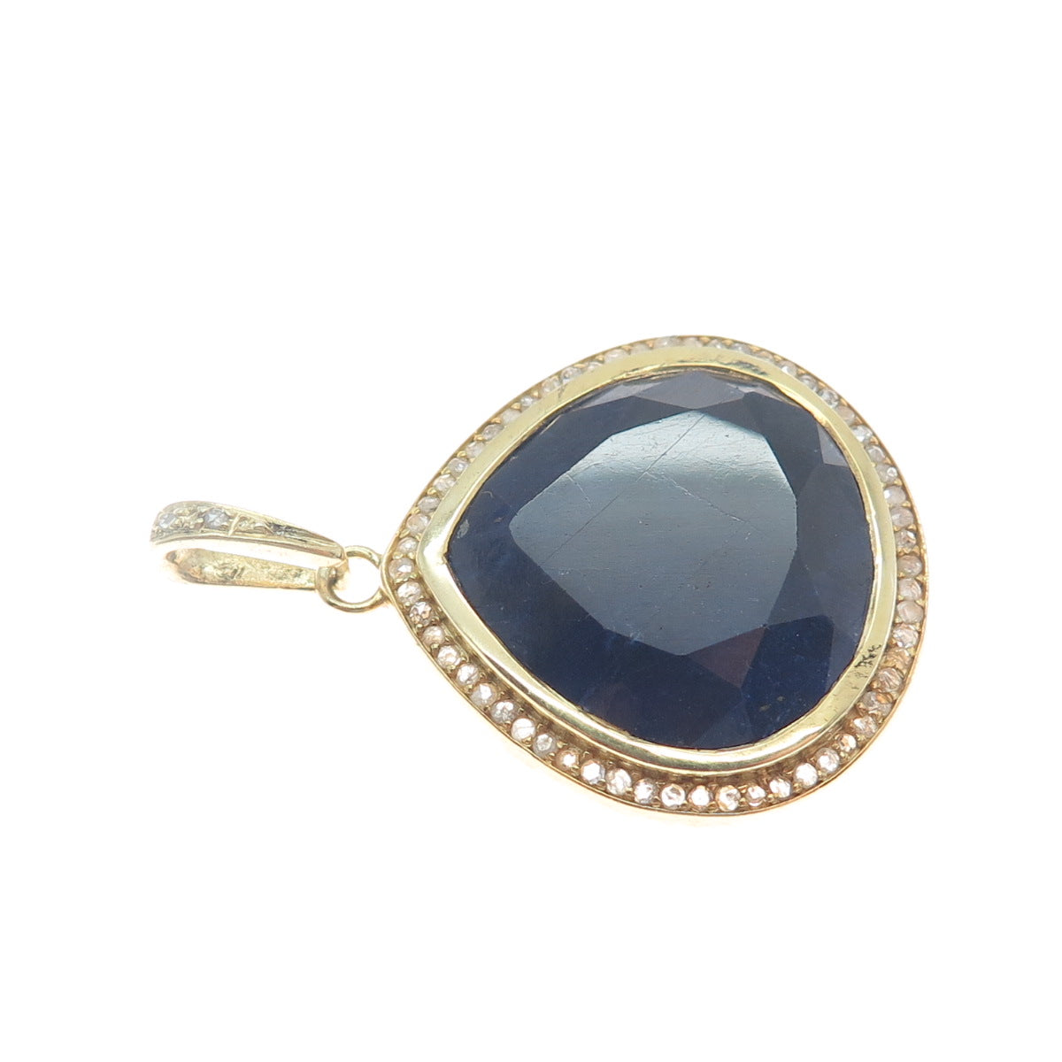 925 Sterling Silver Gold Plated SMK Real Diamond & Sapphire Gem Teardrop Pendant
