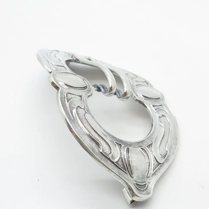 925 Sterling Silver Vintage Ornate Belt Buckle Pin Brooch