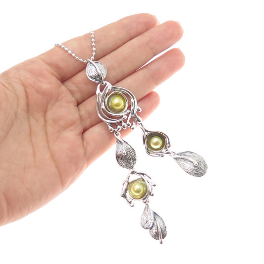 HAGIT GORALI 925 & 950 Silver Vintage Israel Real Pearl Modernist Necklace 18"