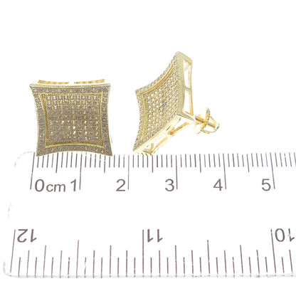 925 Sterling Silver Gold Plated Round-Cut C Z Princess Square Stud Earrings