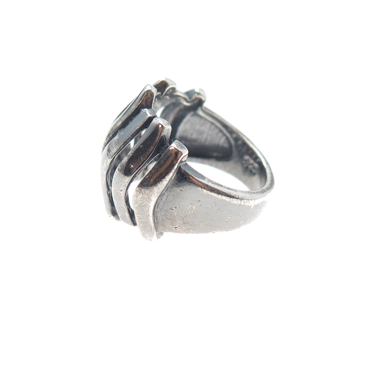 925 Sterling Silver Vintage Modernist Wavy Ribbed Oxidized Ring Size 5.75