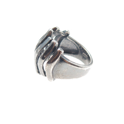 925 Sterling Silver Vintage Modernist Wavy Ribbed Oxidized Ring Size 5.75
