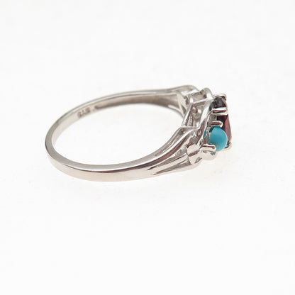 Chuck Clemency 925 Sterling Silver Real Turquoise & Red Garnet Ring Size 8.25