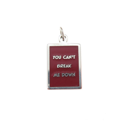 925 Sterling Silver Red Enamel You Can't Break Me Down Minimalist Charm Pendant