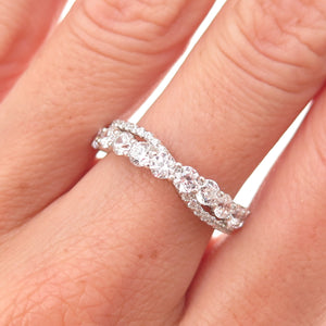 925 Sterling Silver Round-Cut C Z Crisscross Ring Size 7.5