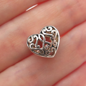 925 Sterling Silver Vintage Ornate Heart Bead Charm