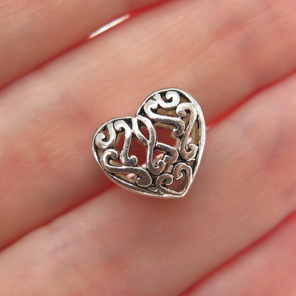 925 Sterling Silver Vintage Ornate Heart Bead Charm